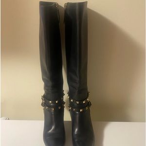 Valentino Garavani rockstud knee high black leather boot